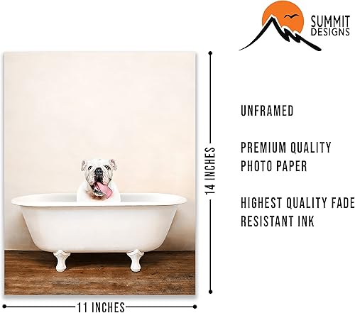 Miniatura 2 de Póster artístico de bulldog inglés para baño, divertido y lindo y único, para bañera, perro, cachorro, individual (11 x 14 pulgadas), fotos sin