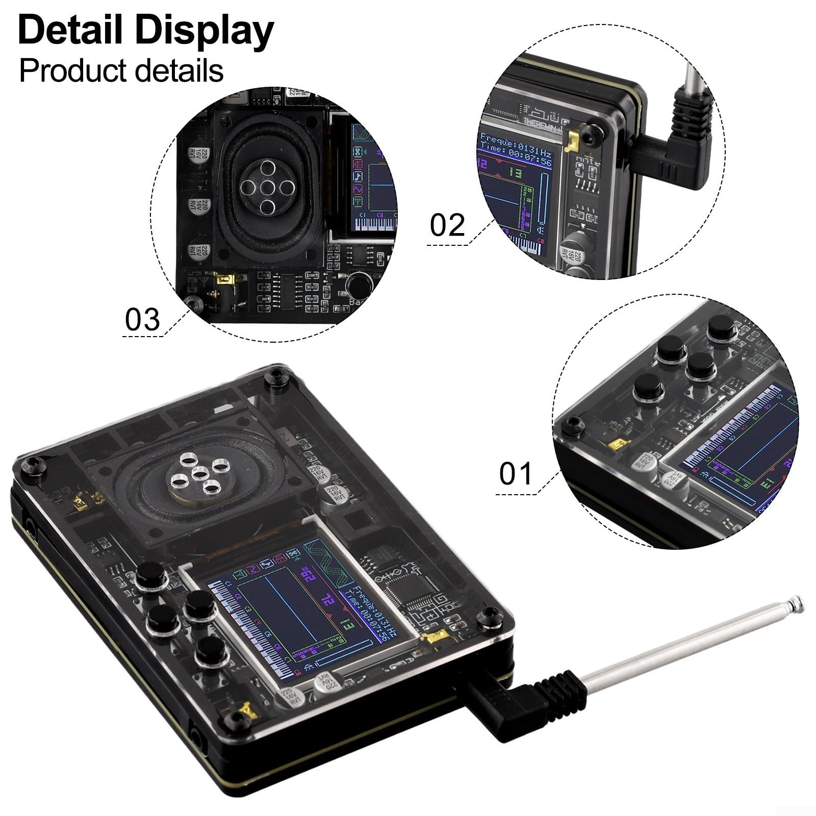 Creative Musical - Mini strumento elettronico Theremin con schermo a colori, dispositivo musicale elettronico portatile per onde sonore e display di intonazione