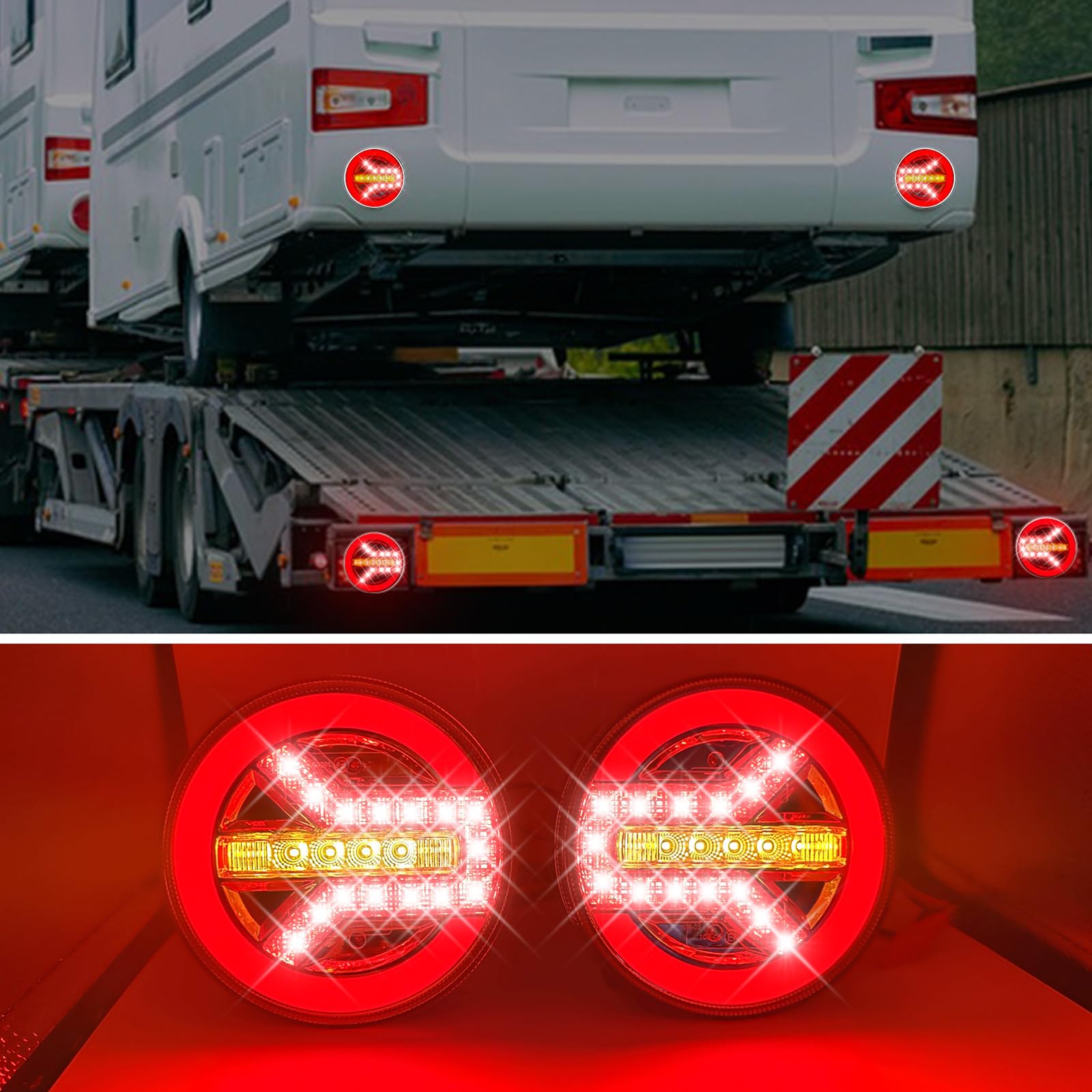 2 fanali posteriori a LED rotondi, 12 V, 24 V, universali, per camion, con certificazione ECE, impermeabilità IP67