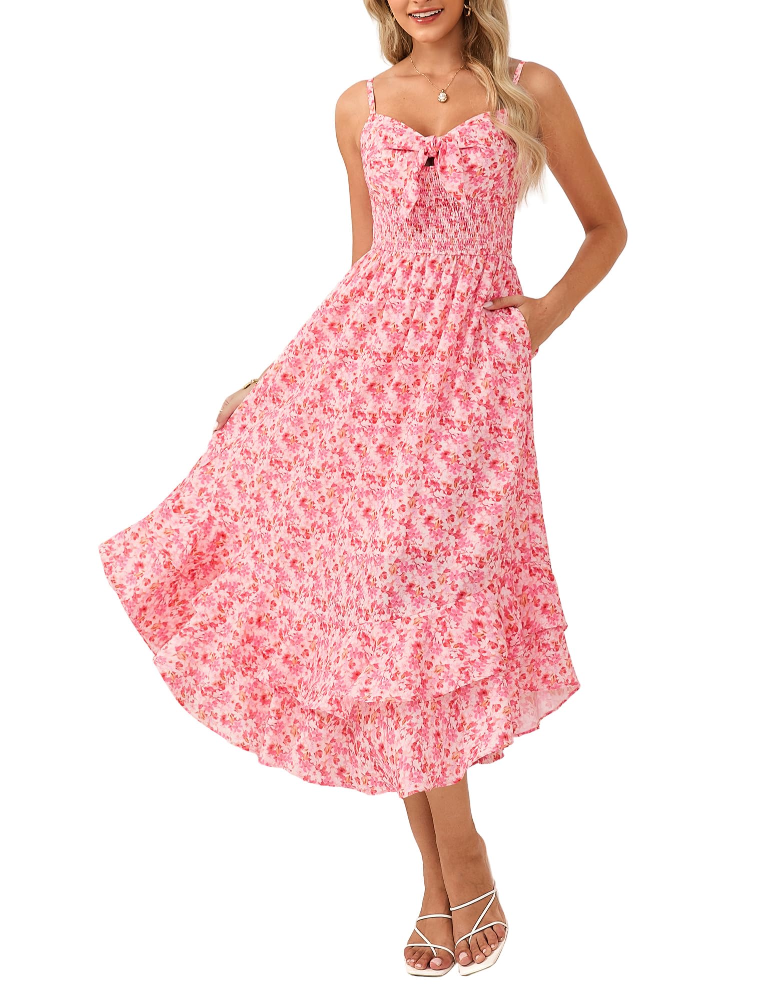 GRACE KARIN Sommerkleid Damen Kleid Maxikleid mit Spaghettiträgern A-Linien Boho-Blumenkleid Party Prom Holiday Beach