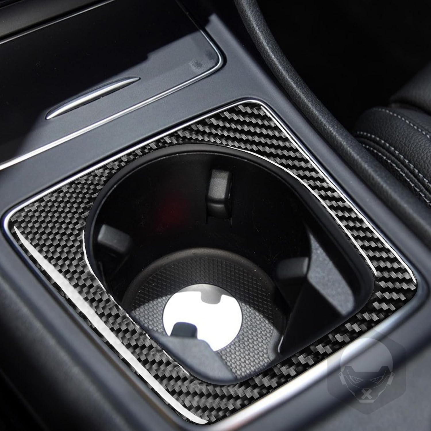 Real Carbon Fiber Center Control Water Cup Holder Frame Decal Accessories Interior Trim Sticker Cover Compatible with Benz CLA C117 2014-2018 GLA X156 2015-2019 Black