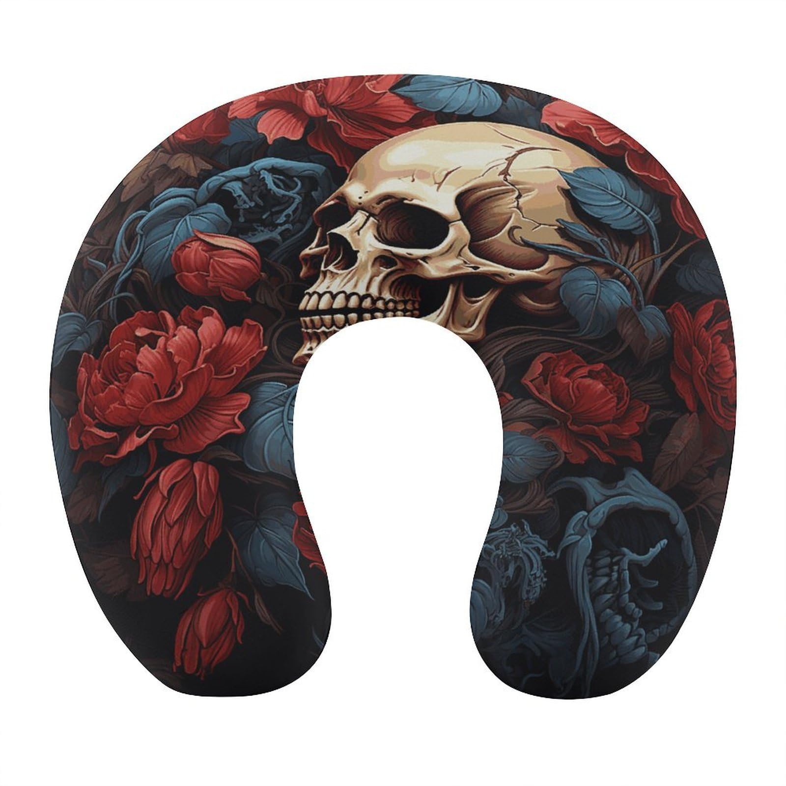 Adfgyerh Style Skull Image Poster U-Shaped Pillow，Memory Foam Pillow Core，Cushion ，Provide Neck Support ，Travel Pillow，Suitable For Airplanes, Cars, Homes, And Offices.
