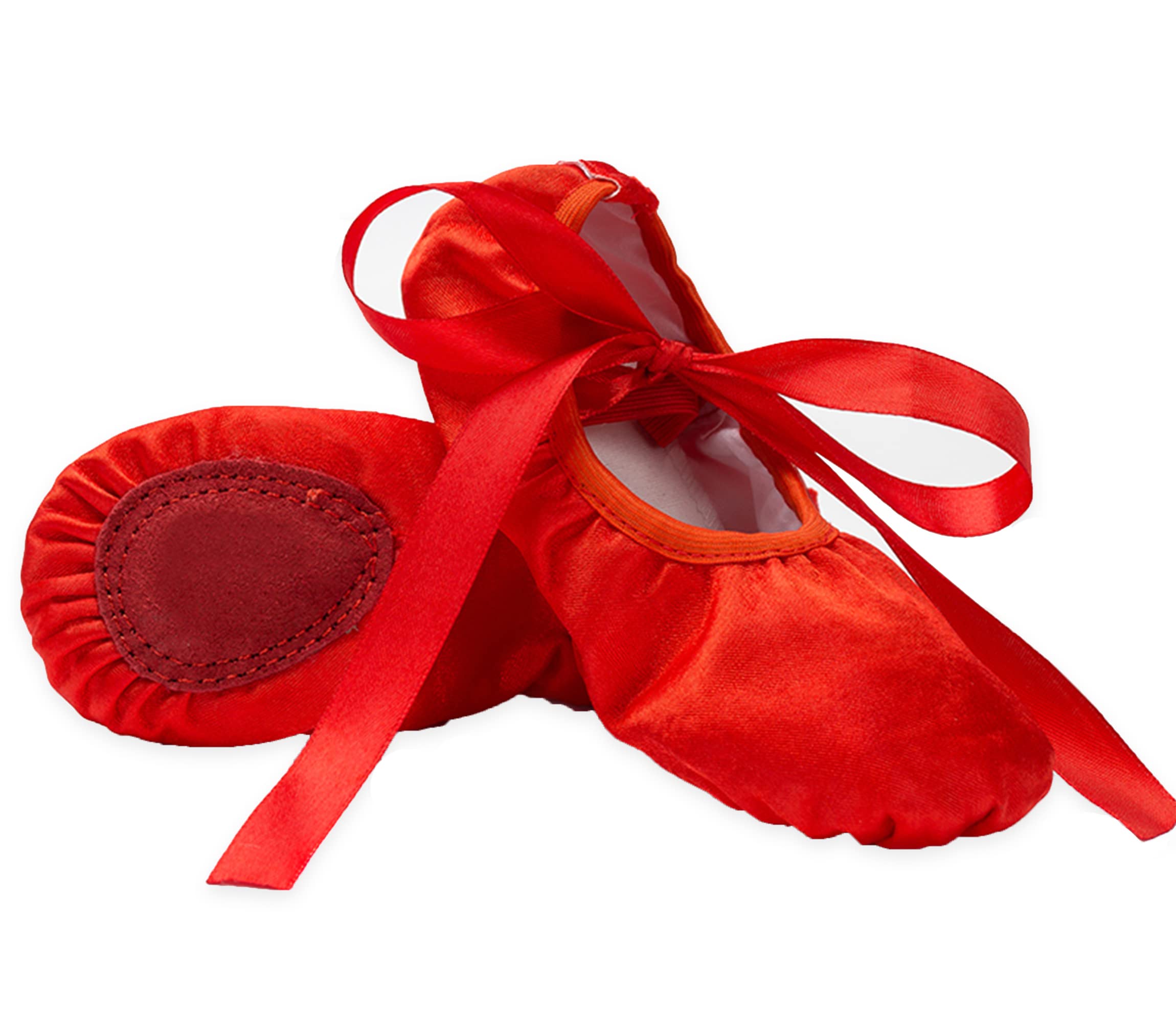 APTRO Ballet Shoes Split Sole with Satin Gymnastics Dance Shoes Flats for Girls Adults with Ribbons, Red,7 UK Child, 24