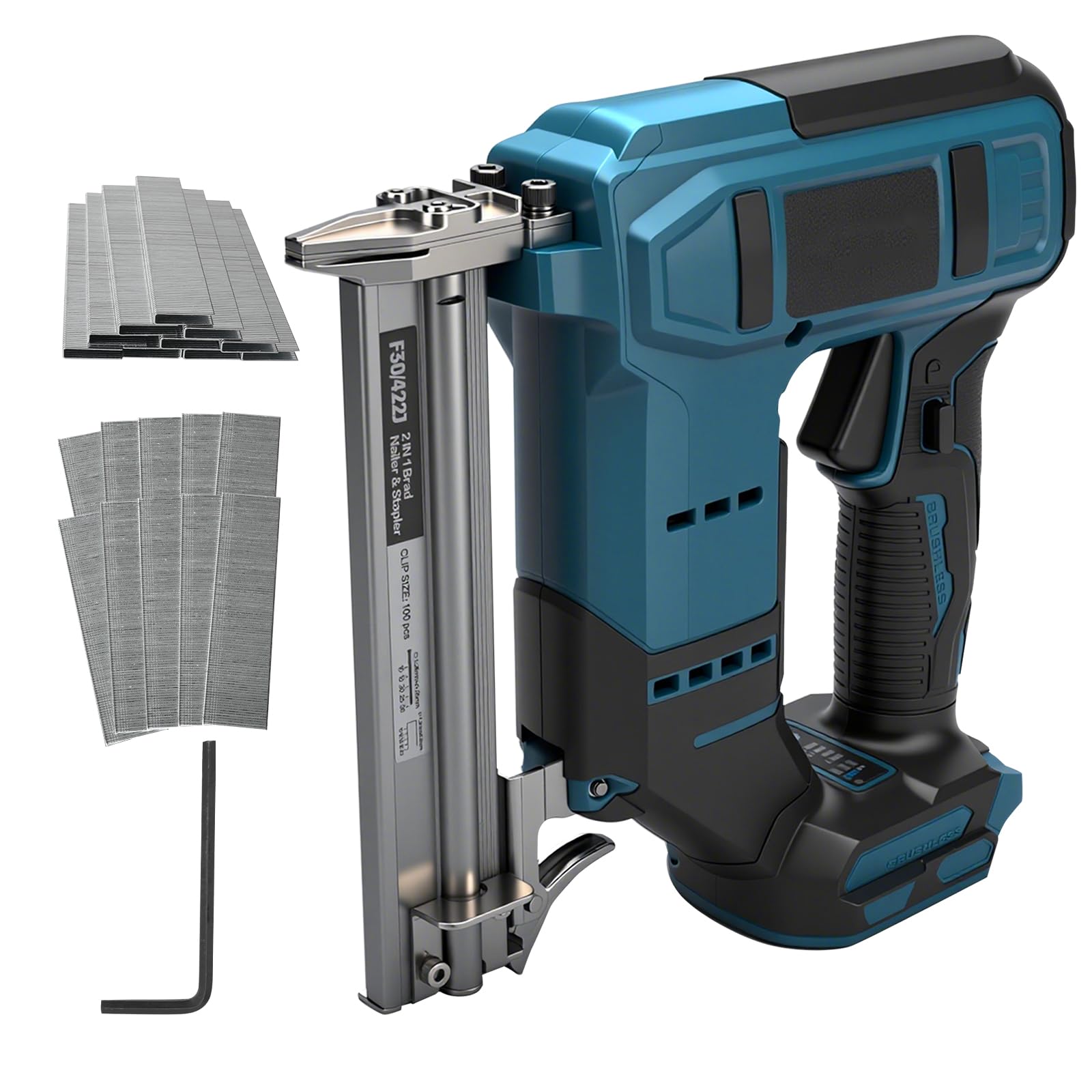Chiodatrice Brad senza fili per batteria Makita da 18V, Pistola sparachiodi e punti metallici senza fili 2-in-1, Chiodatrice a batteria da 18GA con 1000 chiodi e 1000 punti metallici per miglioramento