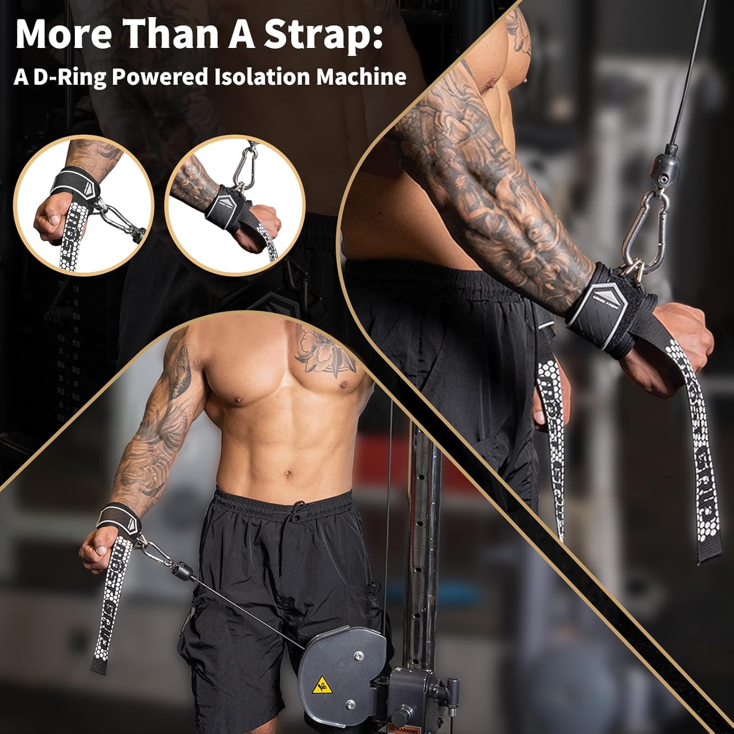 MOST GRIP Drip Glue Non-Slip Wrist Straps for Weightlifting, 2-in-1 Lifting Straps with D Rings for Cable Machine Workout, 10mm Neoprene Padded Wrist Wraps for Weight Lifting Deadlift - Image 3