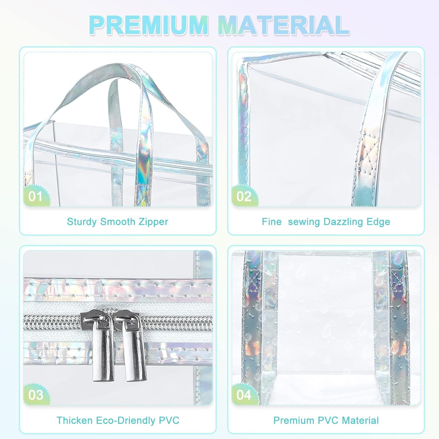 Tote Bag for Women Clear Gym Bag PVC Beach Bag Sports Duffel Bag with Durable Metal Zipper (Two Clear Bags)