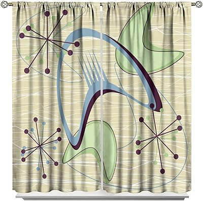 Retro 1950s Curtains,Mid Century Modern Blackout Window Drapes,Vintage Atomic Background Pattern Rod Pocket Window Treatment for Kids Boys Girls Bedroom Living Room 84x84in