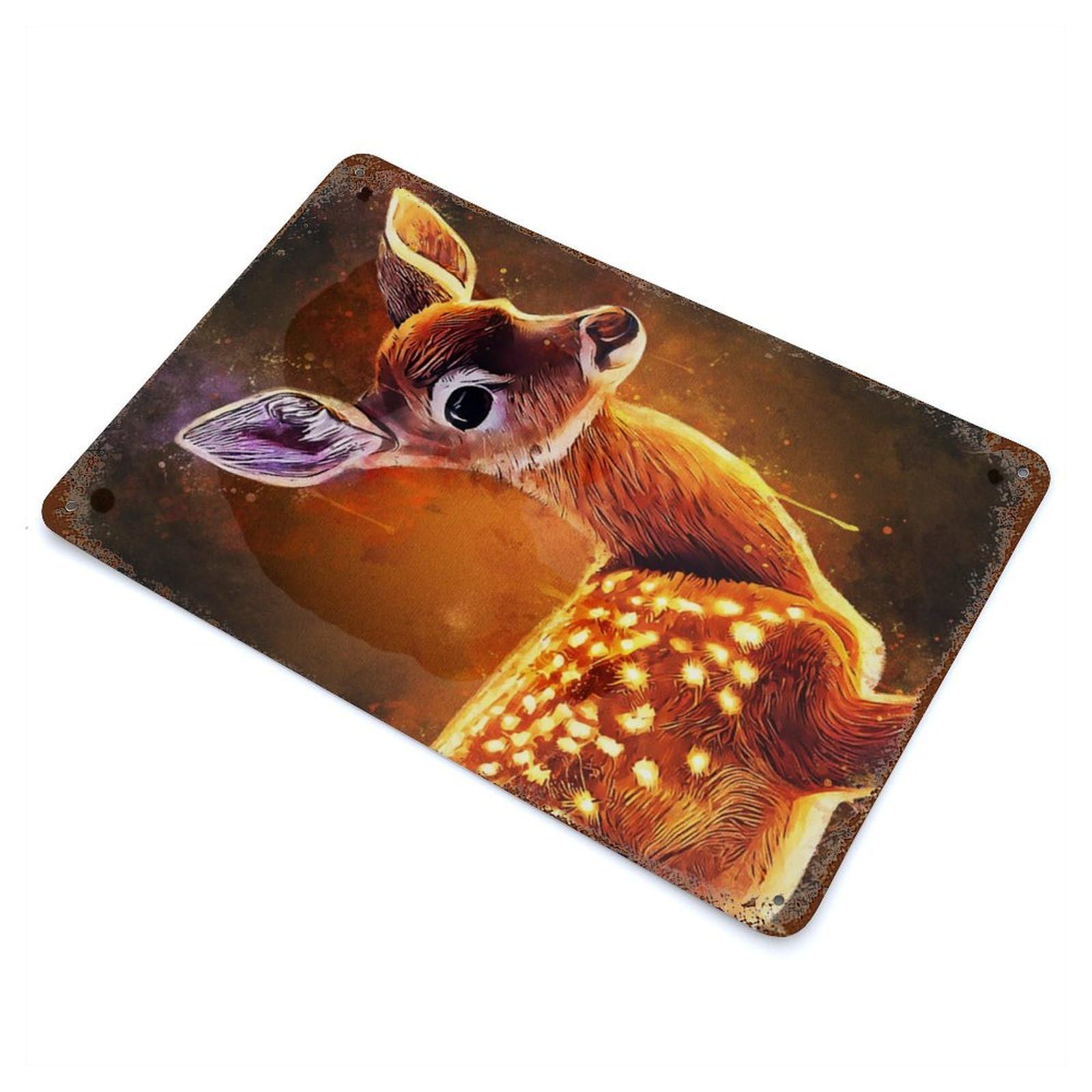 Rust Effect Tin Sign with Splatter Deer Design 11.8"x7.9", for Pub, Kitchen And Man Cave Decor, Industrial Home Decor