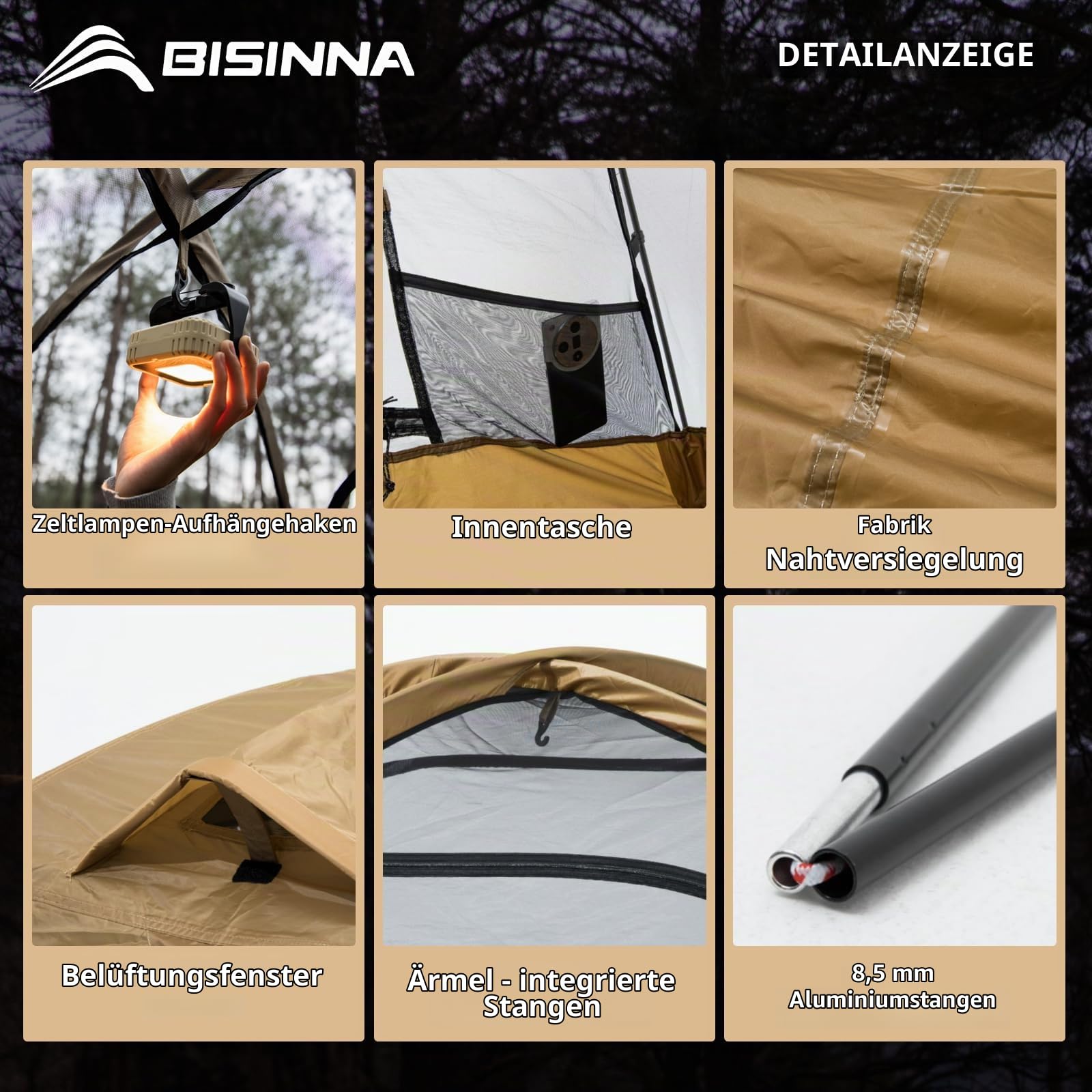 BISINNA Zelt 2 Personen | 3-4 Jahreszeiten Wasserdicht & Winddicht | Ultraleichtes Trekkingzelt mit Blitzaufbau & Kompakt Packmaß für Camping, Wandern, Festival
