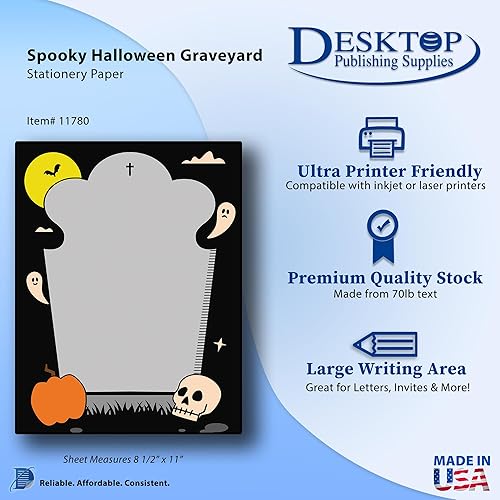 Miniatura 2 de Papel de papelería espeluznante para cementerio de Halloween, 80 hojas, membrete de otoño para festivales y fiestas