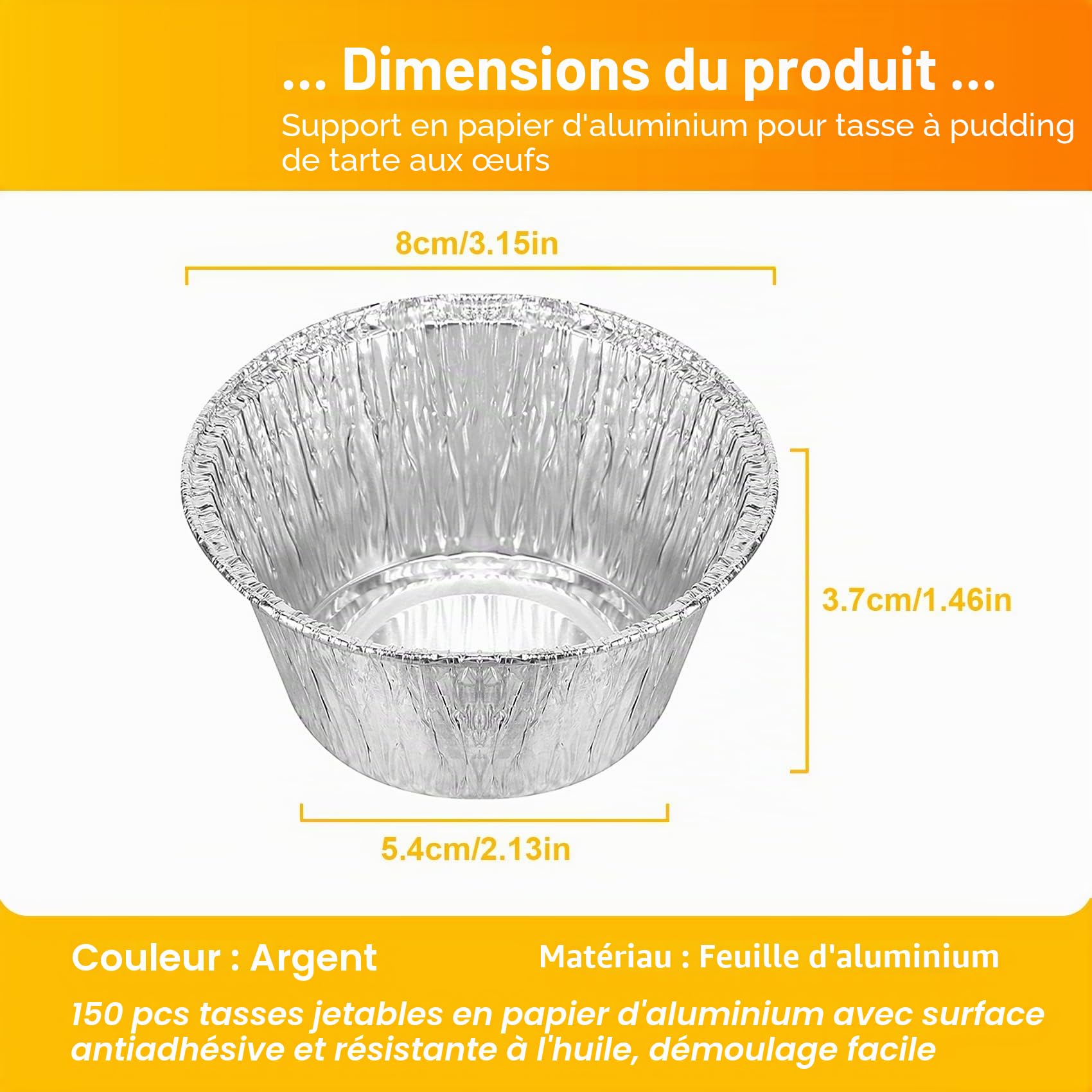 Kafei Lot de 150 ronds en aluminium pour barbecue, égouttoirs, plats à gratin en aluminium, plats à gratin jetables, pour pâtisserie, cuisine, petits récipients