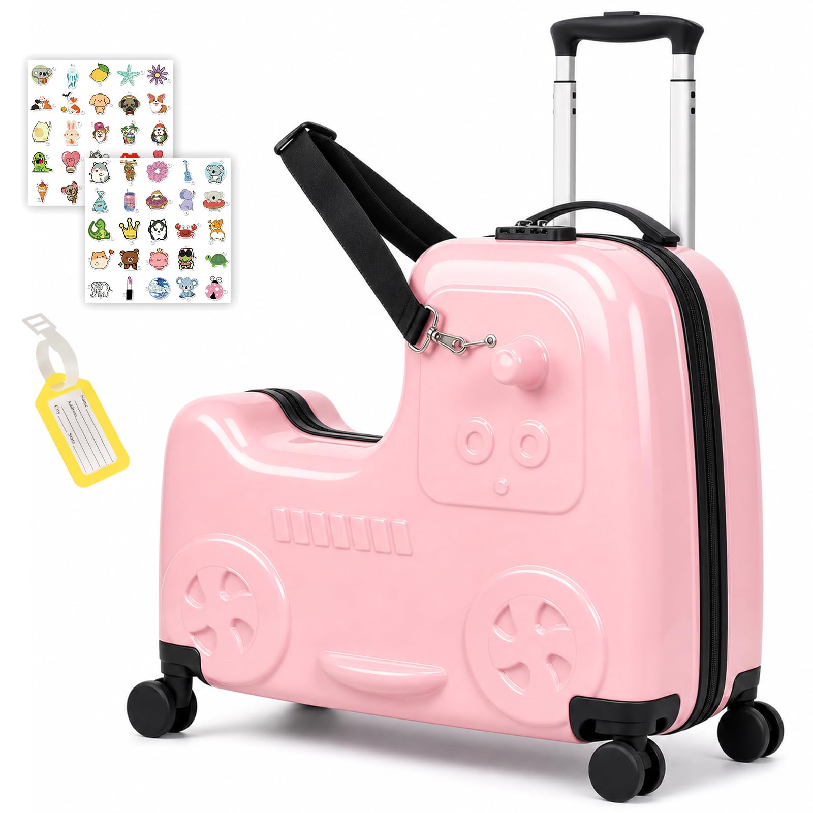 22" Kids Ride-On Suitcase, Lightweight PC+ABS Hardshell Luggage, Pink