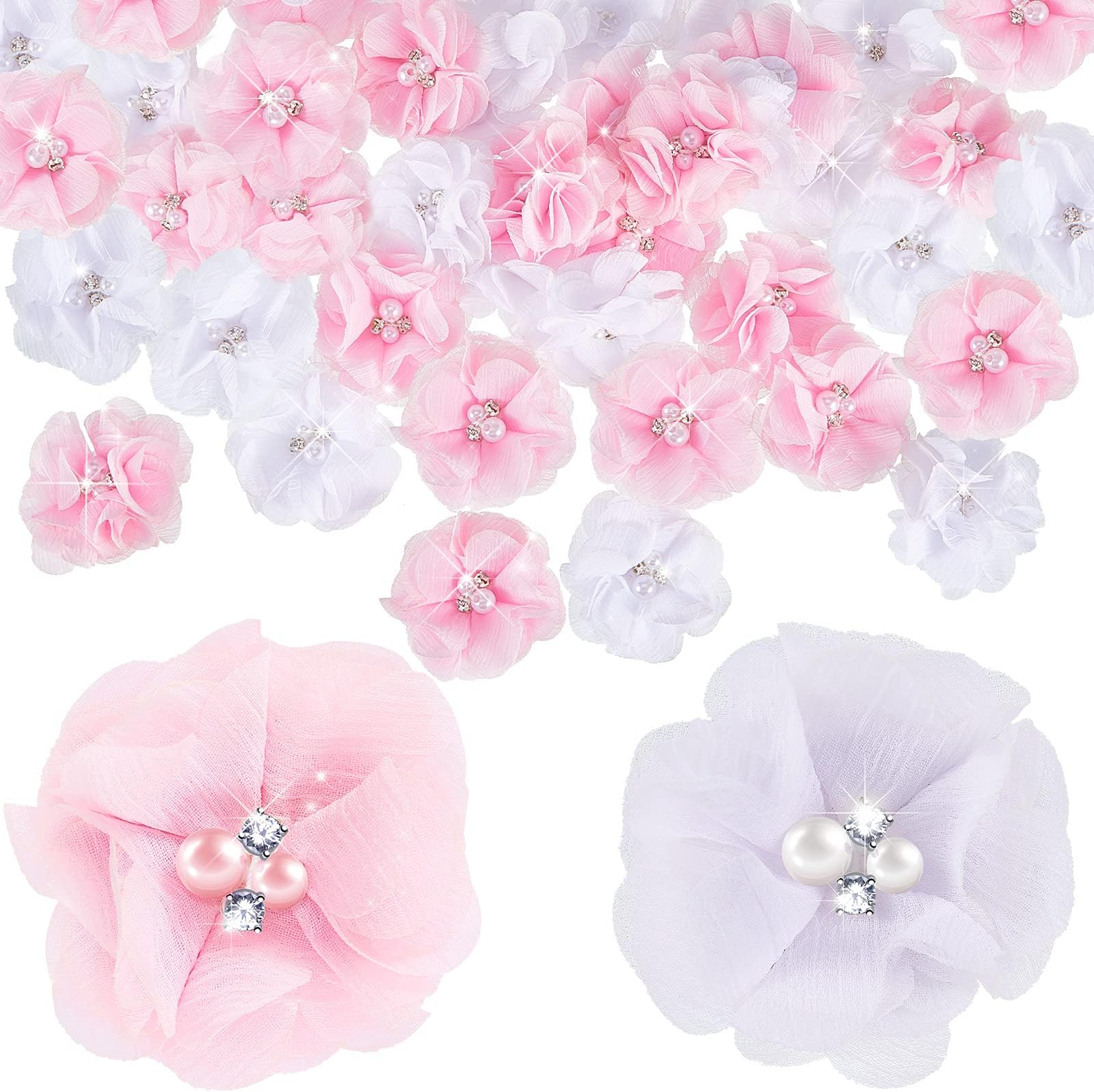 Amazon.com: Chenkou Craft Mix Lots 40pcs 28mm Organza Ribbon Flowers ...