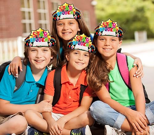 Miniatura 4 de FaCraft 24 coronas de estrella para estudiantes para niños, estudiantes, sombreros de papel de estrella de la semana, decoraciones de coronas de