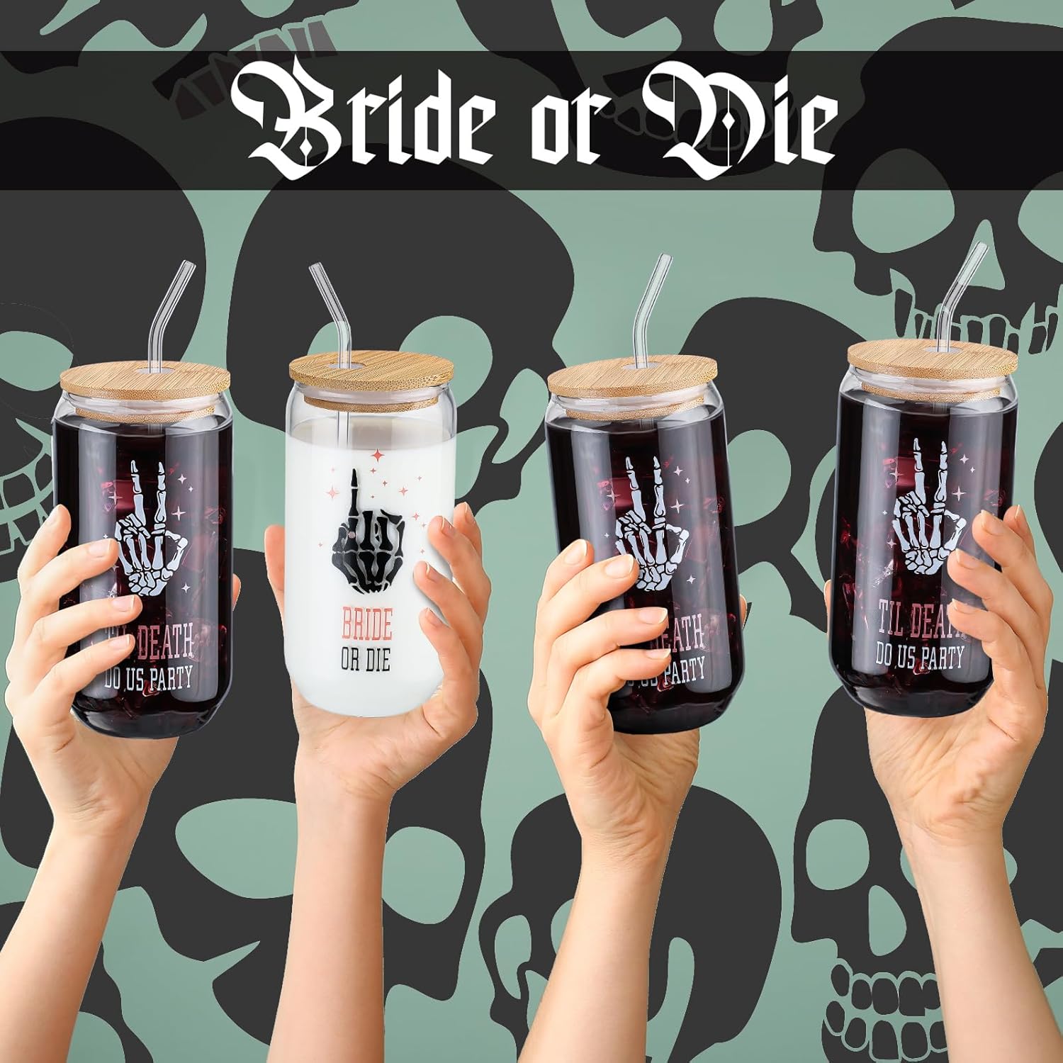 Umigy 6 Pcs Bride or Die Bachelorette Party Decorations 16 oz Till Death Do Us Party Can Shaped Glass Cups Bridesmaid Proposal Gifts Wine Tumblers for Wedding Bridal Shower Proposal Bachelorette