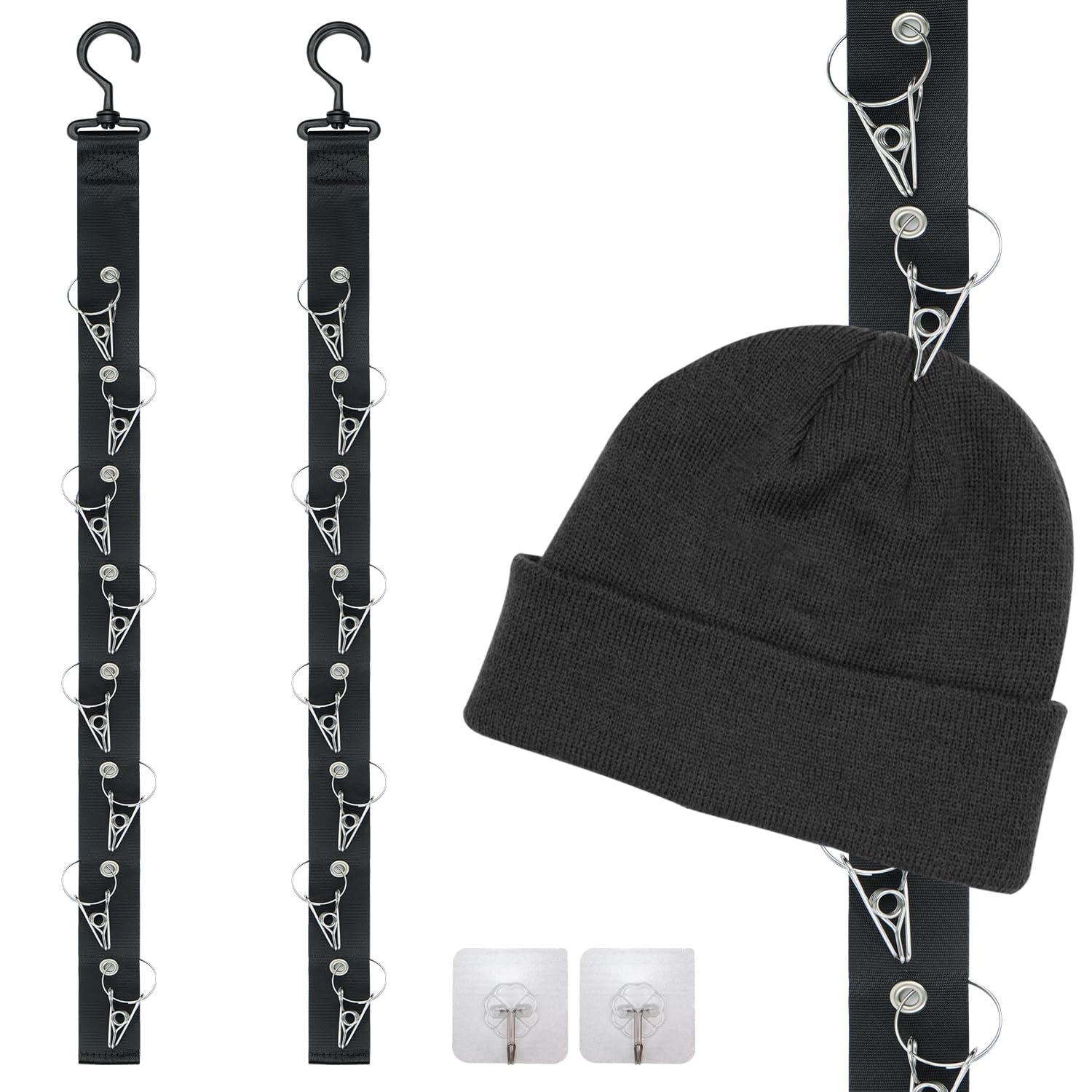 GAWAMAY Set Di 2 Appendini A Parete Verticali In Metallo Nero - 33.4 Cm, Con 8 Ganci, Porta Abiti, Cappelli, Borse, Resistente Fino A 54 Kg - 3
