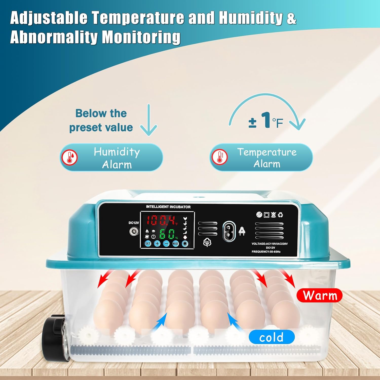 Incubators for Hatching Eggs,36 Egg Incubator,Automatic Egg Turning,Temperature & Humidity Control,Abnormality Monitoring,Egg Candle,Professional Incubator for Chicken,Duck,Geese,Quail