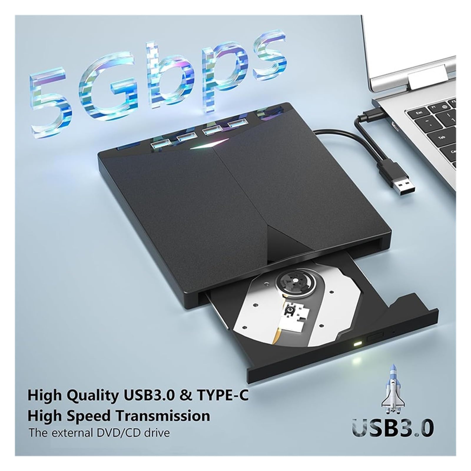 Przenośny zewnętrzny czytnik DVD CD +/-RW 7 w 1 z USB 3.0 typu C i czytnikiem kart SD TF USB
