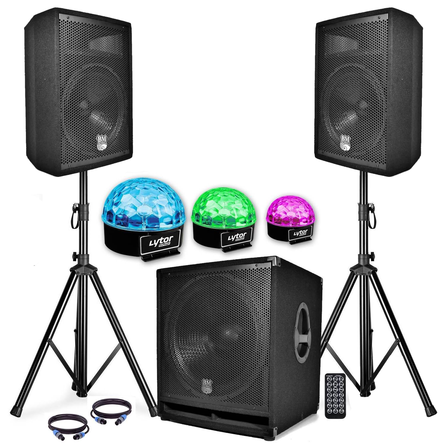 'Pack sono completo bms1812 USB/Bluetooth 2400 W SUB 18 "+ 2 altoparlanti 12 + piedi + cavi + TEL + 3 sixmagic