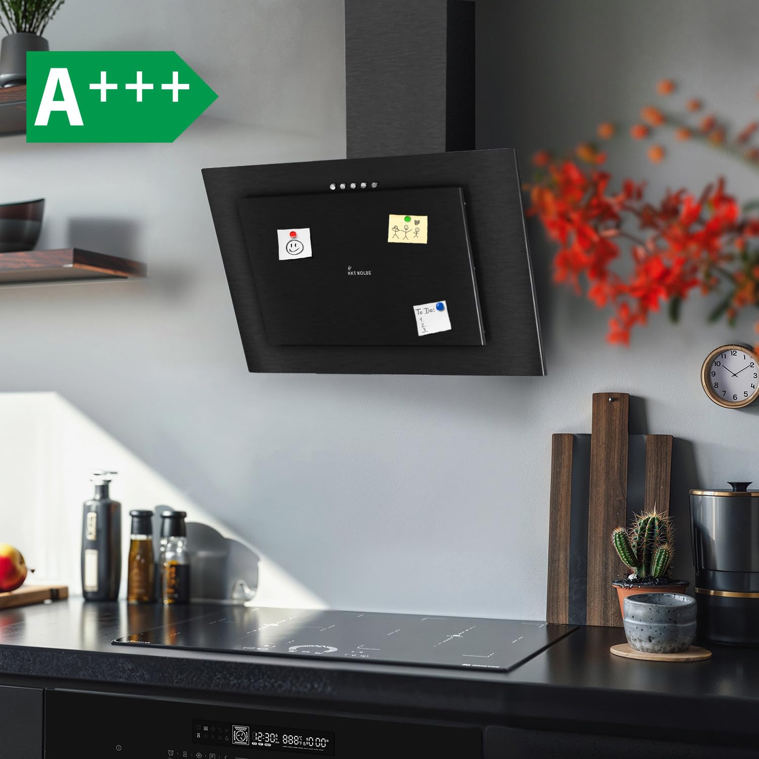 KKT KOLBE Campana extractora inclinada 60 cm A+++ recirculación y extracción aire negro acero LED 3 velocidades filtro carbón VTH6004S