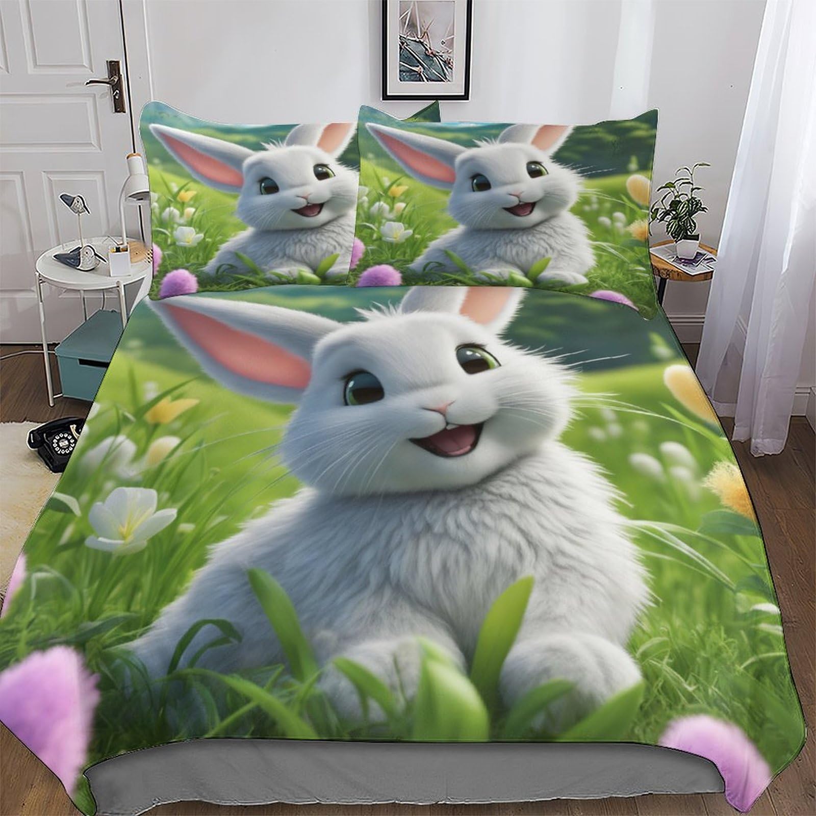 Parure de lit lapin mignon pour créer un nid douillet et chaleureux avec couette 200x200 douce