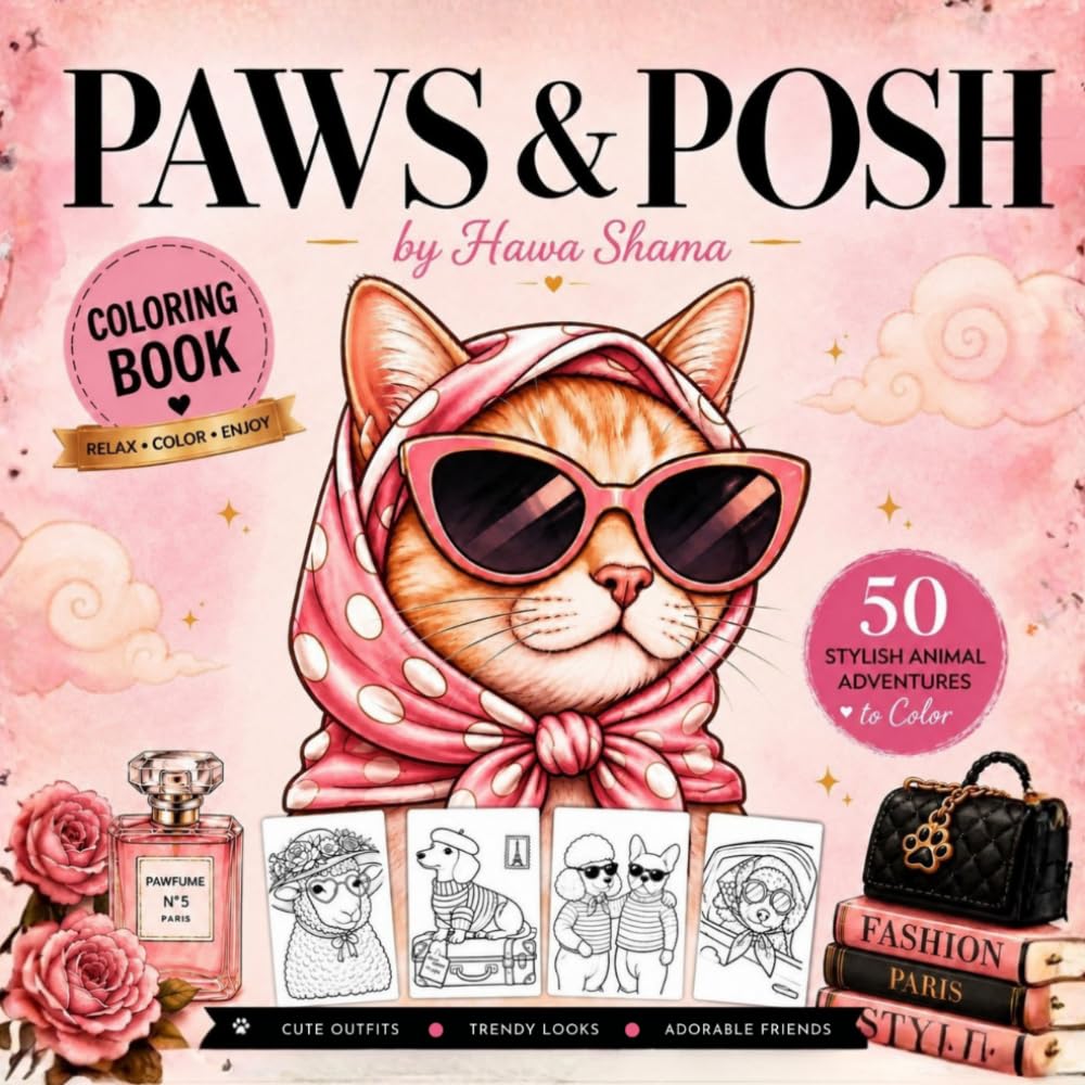 Paws & Posh: 50 Stylish Animal Coloring Book