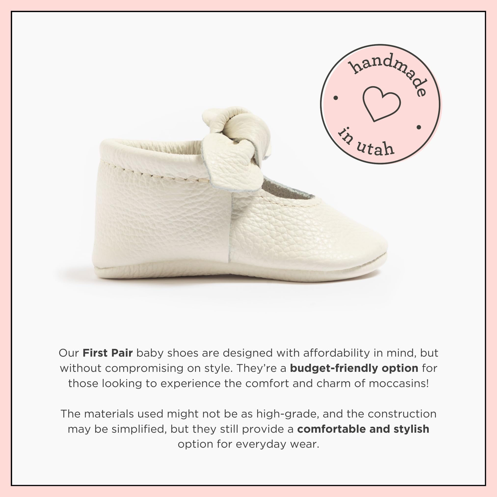 Freshly Picked First Pair Knotted Bow Baby Girl Shoes 12-18 Months - Leather Moccasins (Blanc, 3)