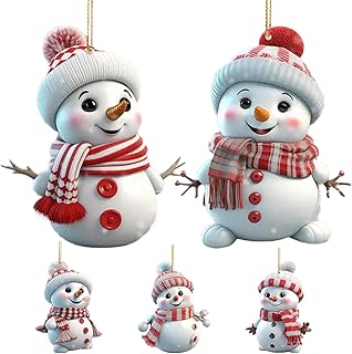 Penlimly Décorations de Sapin de Noël | Ornements Acryliques 2D Bonhomme de Neige | Figurines Mignonnes Double Face avec Pendentif 5 Pièces | Décoration d'Intérieur Hivernale pour Manteau de Cheminée