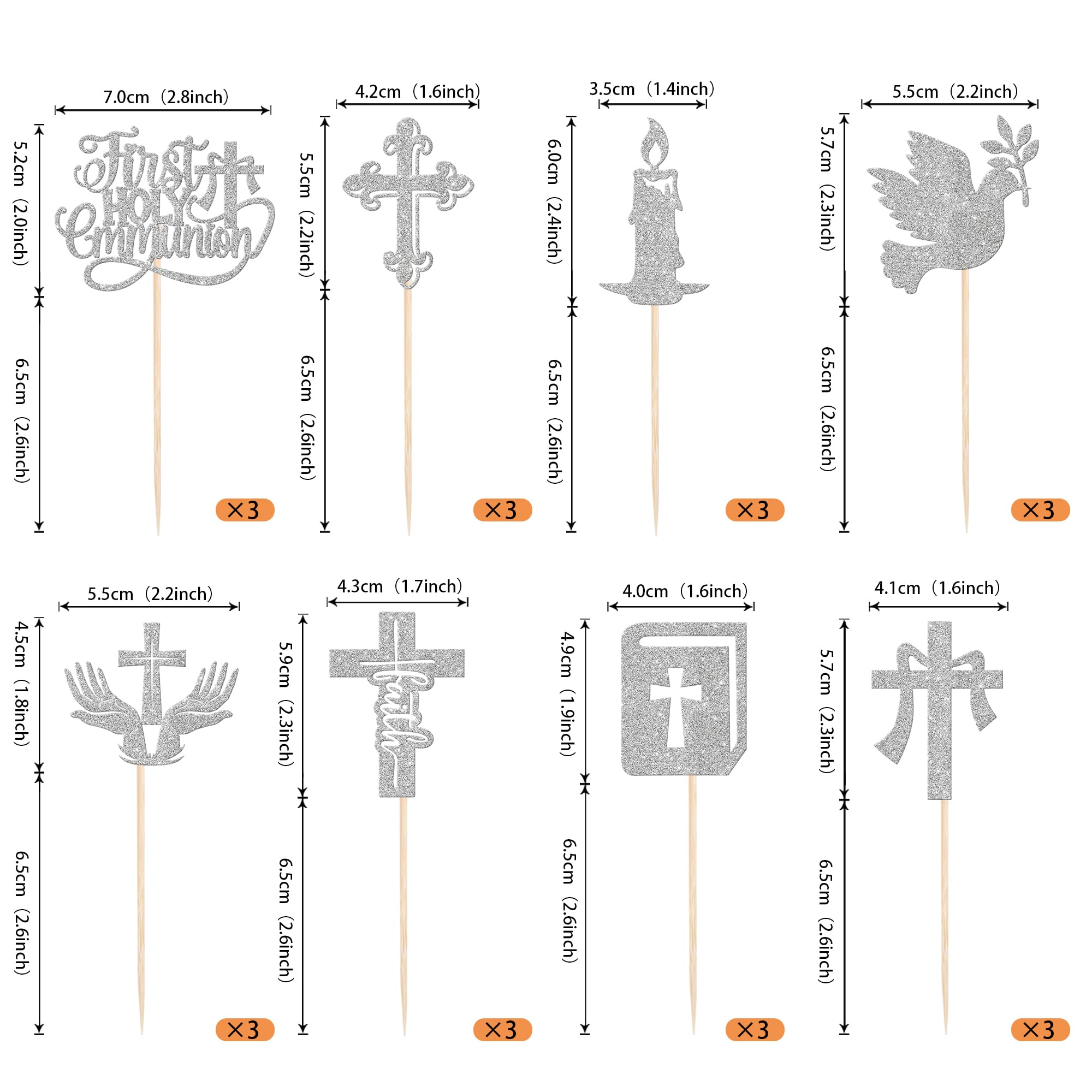 Xsstarmi 24 Pack First Holy Communion Cupcake Toppers Christian Baptism Baby Shower Cake Decorations Dove God Bless Cross Cupcake Picks for First Communion Party Decorations Silver - Image 2