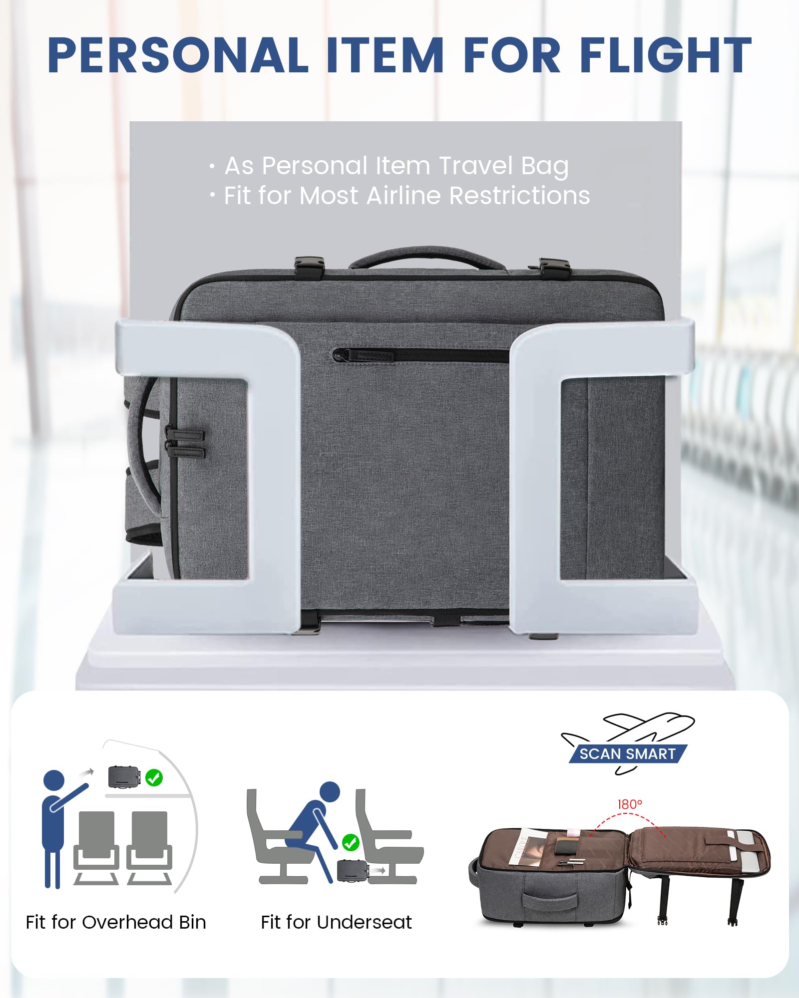 LOVEVOOK Zaino da Viaggio Aereo Bagaglio a Mano Borsa da Cabina per Easyjet 45x36x20 Impermeabile Antifurto Zaino Viaggio Uomo Donna 15,6 Pollici Zaino Porta PC per Scuola Lavoro Trekking, Grigio
