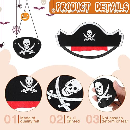 Miniatura 2 de JaGely El juego de 80 piezas de cosplay para fiesta pirata incluye 20 sombreros piratas de fieltro, 20 parches de ojos de capitán, 20 espadas