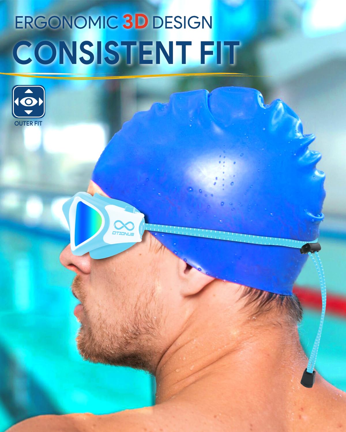 Confezione da 2 occhialini da nuoto per adulti, senza cornice, visione ampia, anti-appannamento, anti-UV, senza perdite, con tappi per le orecchie attaccati, per uomini e donne