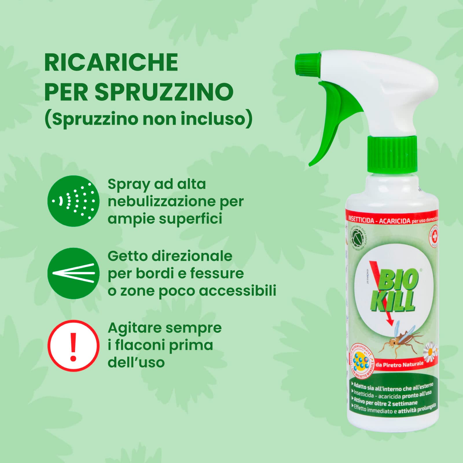 Kit Biokill Insetticida Biologico di Piretro Naturale 1x Flacone Ricarica da 1 litro + Clean Kill Insetticida Ecologico Extra Micro Fast 1x Flacone Ricarica da 1 litro