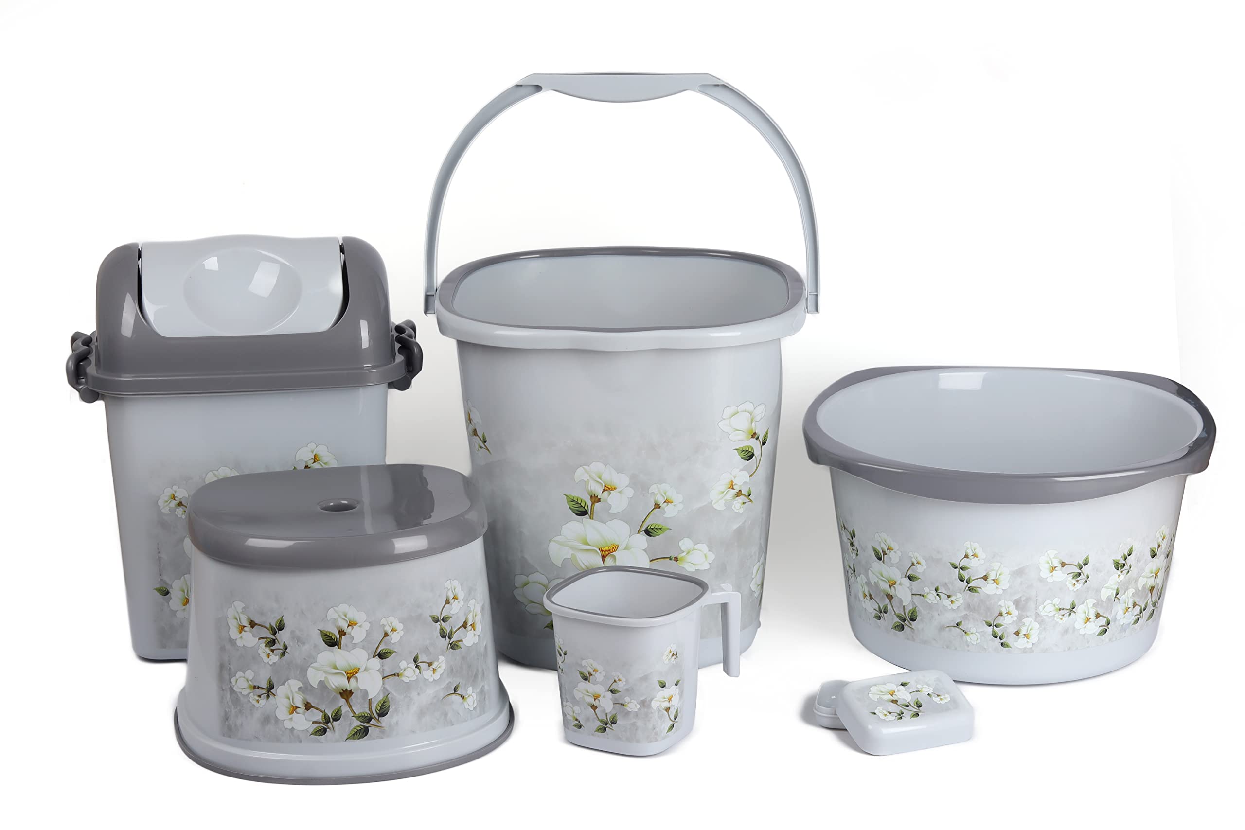 Nayasa Marble Square Bathroom Set (6pcs Set) | Pcs Bathroom Set- 25 LTR-Grey-image-2