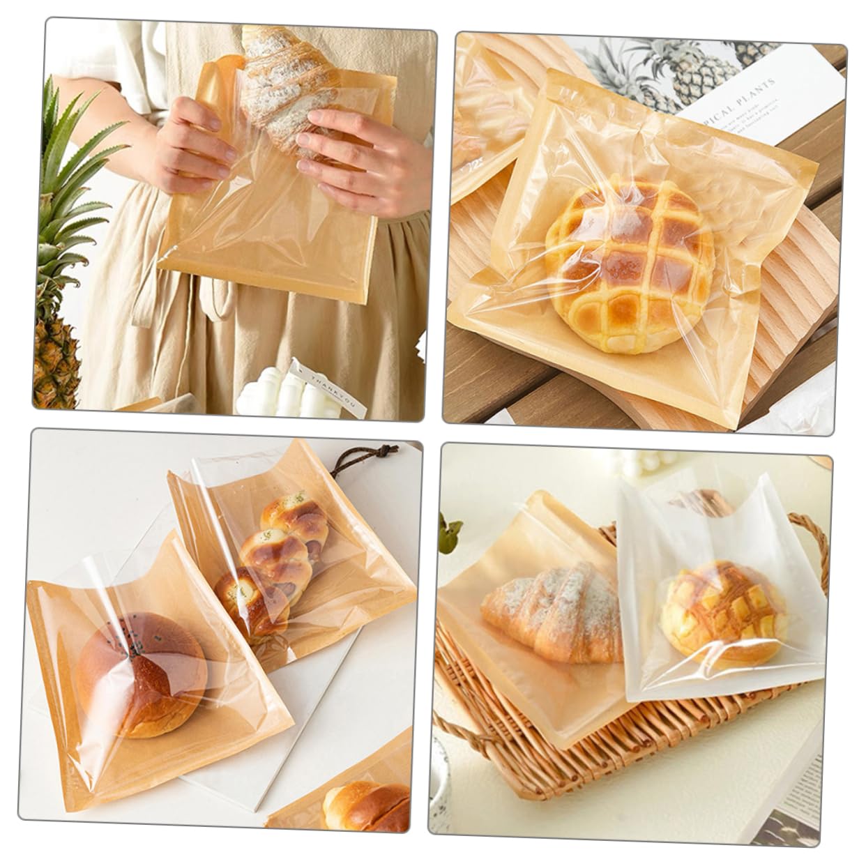 Bolsas de Papel para Pan Marrón 100 Unidades con Ventana