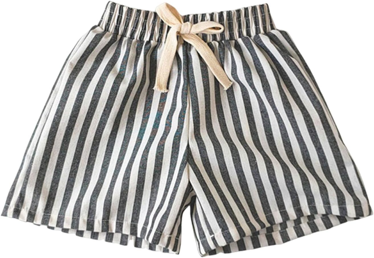 Girls Boys Linen Shorts Summer Striped Beach Resort Teen Girl Elastic High Waist Casual Shorts Outfits with Pockets