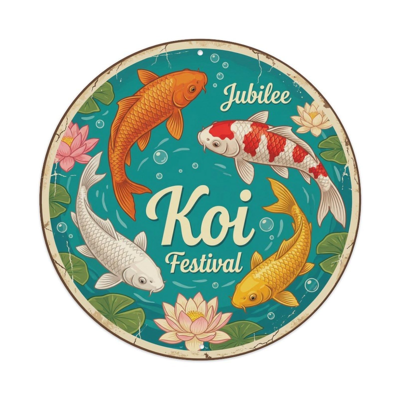 Koi Fish Jubilee Festival Celebration Waters Happy Joyous Metal Tin Sign