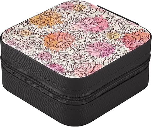 Vista 2 de WELLDAY Jewelry Box Roses Pattern Portable Travel Jewelry Case Organizer Bag Storage Box for Necklace, Earrings, Rings, Bracelet