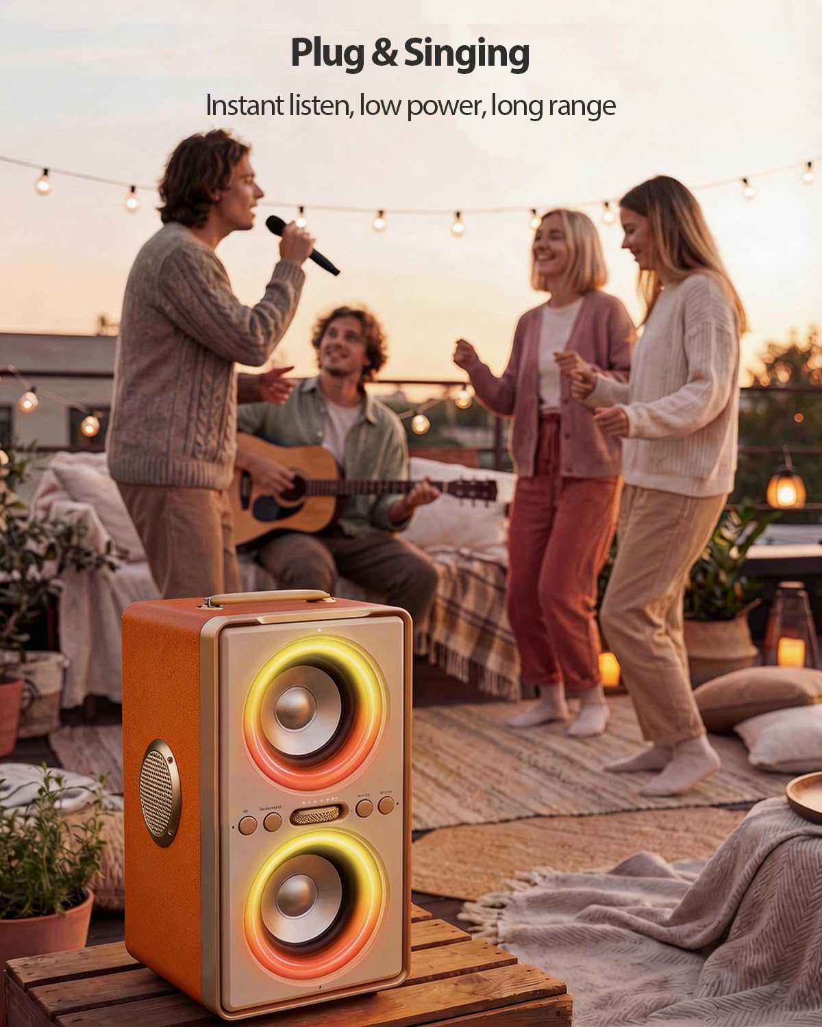 240W Musikbox Bluetooth Groß, kraftvoller, lauter Klang mit tiefen Bässen, 20H Akku,TWS-Funktion, Party Bluetooth Lautsprecher für Outdoor, Partys, Strand, Garten und Zuhause (Orange)