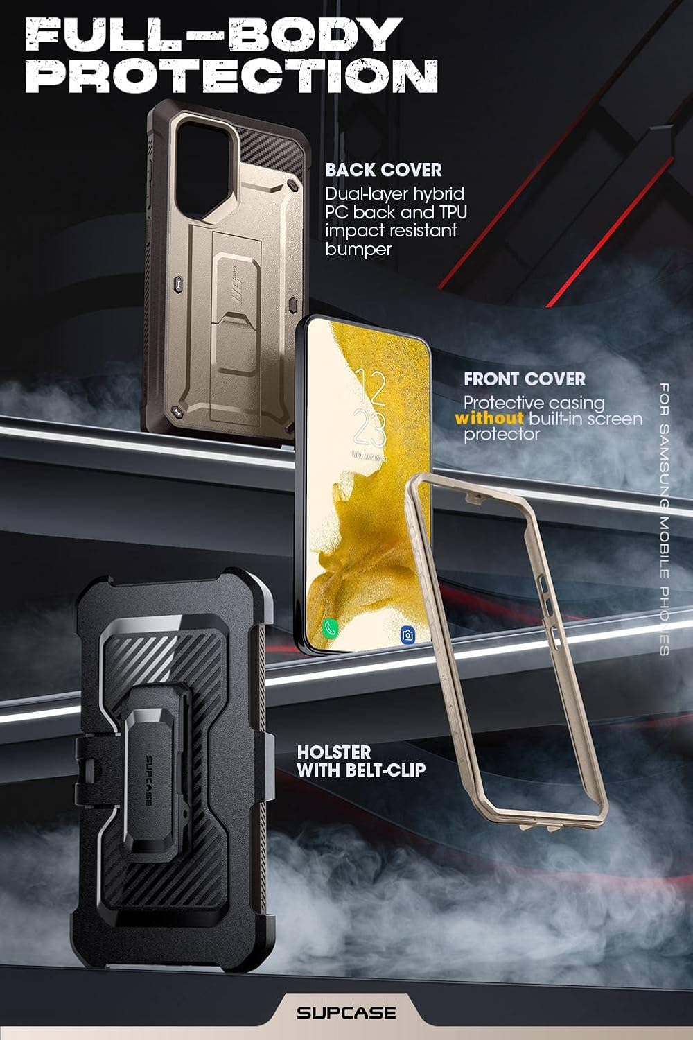 SUPCASE for Samsung Galaxy S23 Ultra Case with Stand (Unicorn Beetle Pro), [Built-in Front Frame & Belt-Clip] [Military-Grade Protection] Full-Body Rugged Phone Case for Galaxy S23 Ultra, Cream