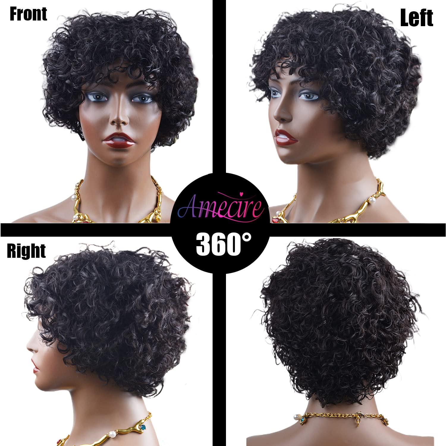 NEW ! Women Short Curly Wig Straight Front Black Amazon.com : YJOQOKOA Short Curly Wigs for Black Women Human  main image 3