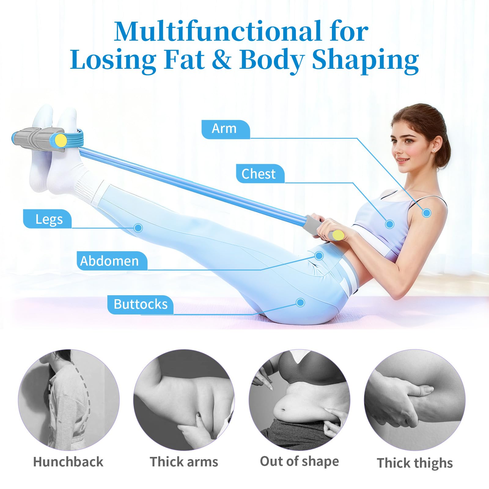 Pedal Resistance Bands with Handles, Durable 6-Tubes Multifunction Pedal Resistance Band, Natural Rubber Foot Pedal Resistance Bands, Fitness Resistance Bands for Abdomen, Waist, Arm, Leg — view 6