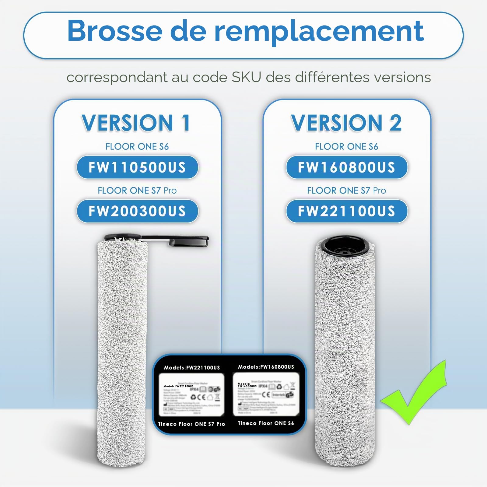 【Version 2, rouleau amovible】(6 pièces) S7 Pro rouleaux brosses et filtres HEPA pour aspirateur Tineco Floor One S7 Pro, Floor One S6, 3 rouleaux et 3 filtres (à l'exception de la poignée)