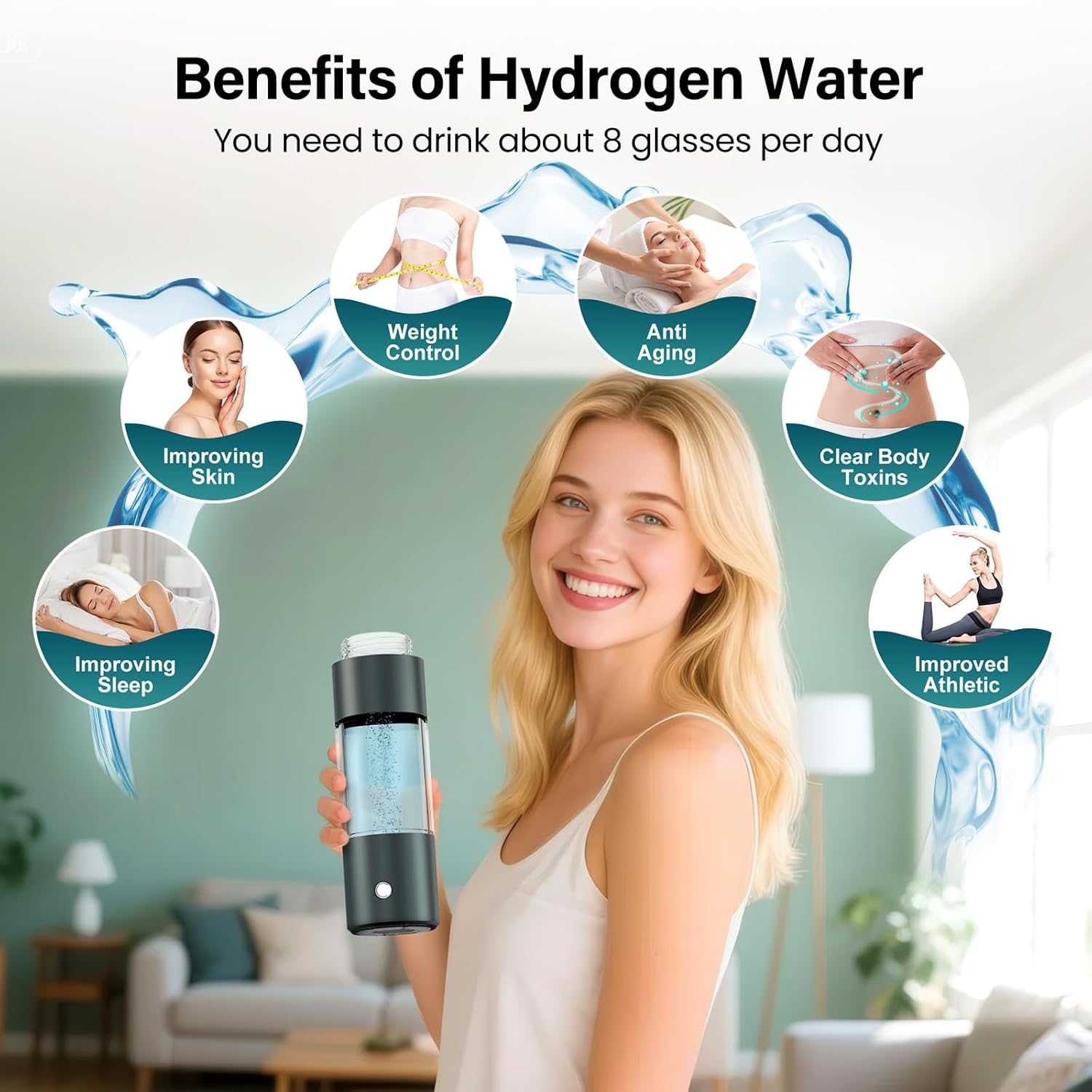 Hydrogen Water Bottle, Hydrogen Water Bottle Generator 4000ppb with SPE/PEM Technology Water Ionizer, Portable Hydrogenated Water Machine Dispenser Improve Water (Gray)