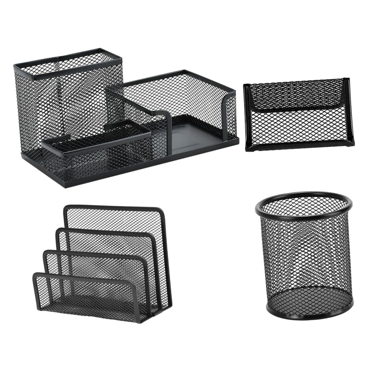 Rangement pratique pour bureau Baluue : organisateur haut de gamme 4 pièces en fer noir