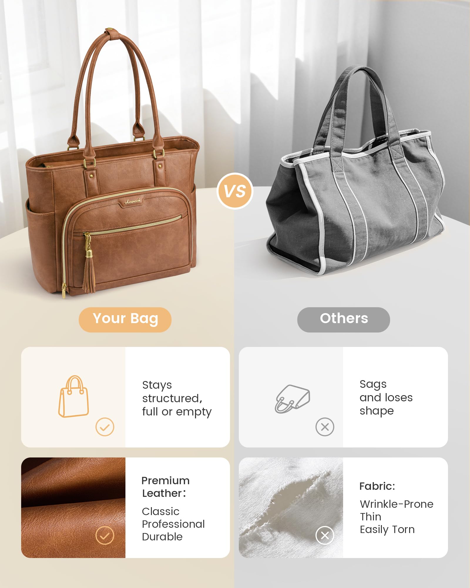 LOVEVOOK Laptop Tote Bag for Women Work, Vintage Leather Teacher Nurse Bag with Large Cup Holder, Bible Handbag Purse GIfs, Waterproof Professional Computer Briefcase for Business Office, 15.6 Inch — view 4