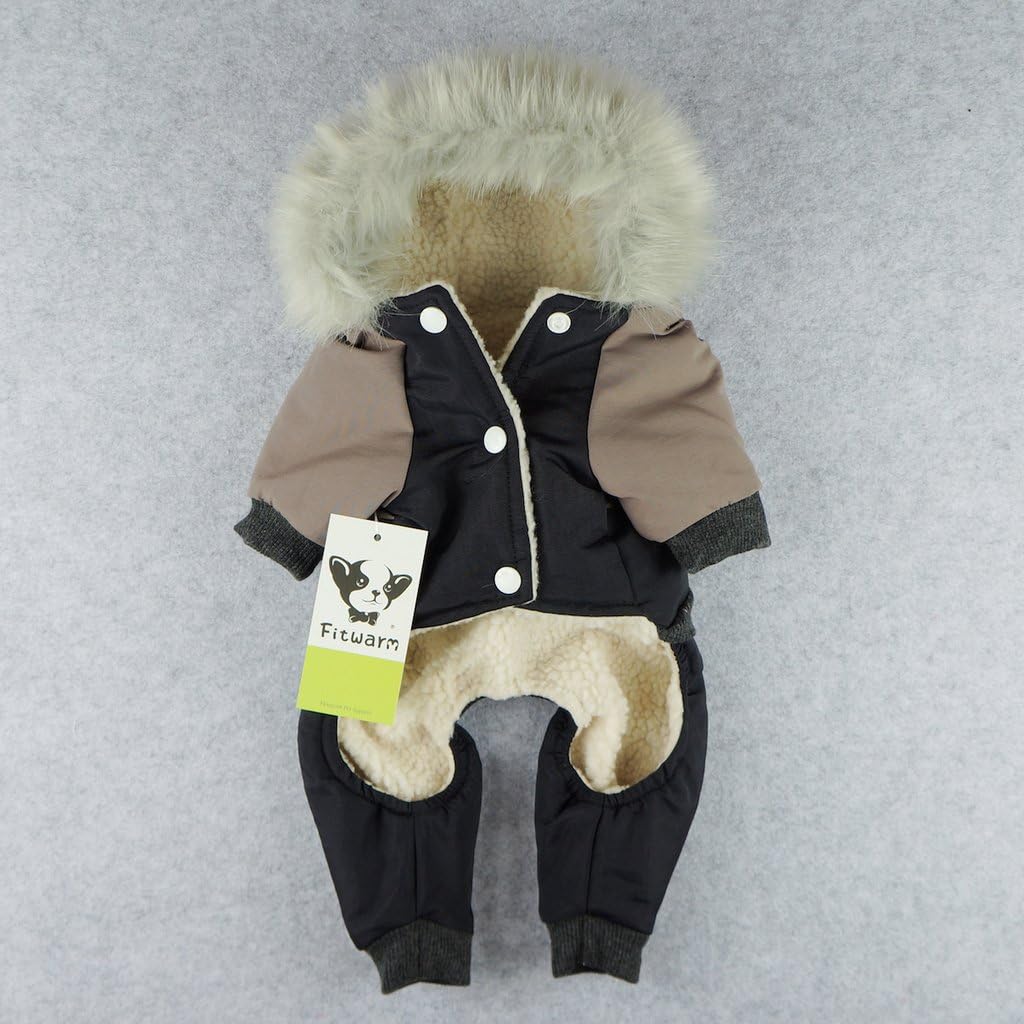 Fitwarm Waterproof Pet Clothes for Dog Windproof Jackets for Small Breeds Dogs Outdoor Fleece Hooded Coats Black Chihuahua Yorkie XXL