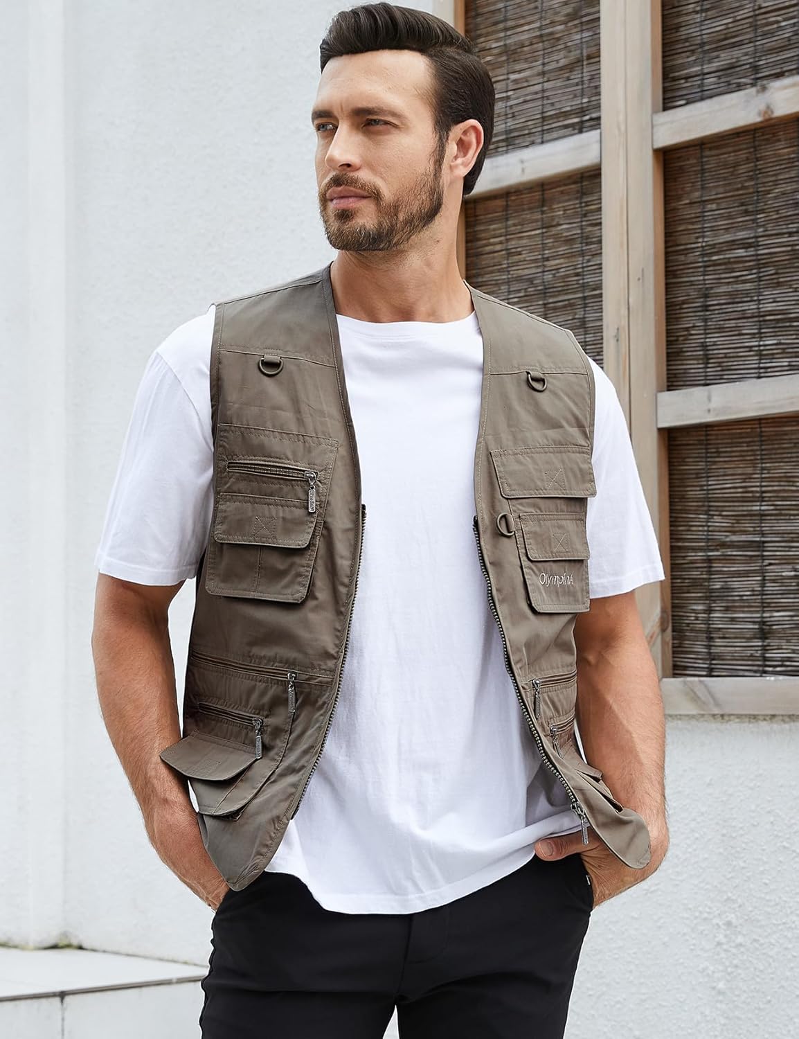 Gihuo Men's Fishing Vest Utility Safari Travel Vest with Pockets Outdoor Work Photo Cargo Fly Summer Vest - Image 2