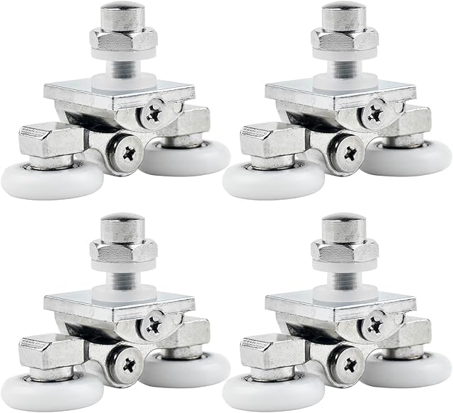 23mm Shower Door Rollers, 4pcs Sliding Shower Doors Wheels Replacement Roller Runner Wheel 2 Top & 2 Bottom Chrome Plated Door Roller fit Glass Holes 10mm