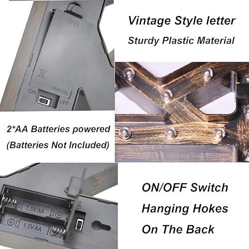 Miniatura 8 de Glintee LED Letra grande de marquesina con luces, 26 letras, estilo clásico, para luz nocturna, boda, fiesta de cumpleaños, funciona con pilas,